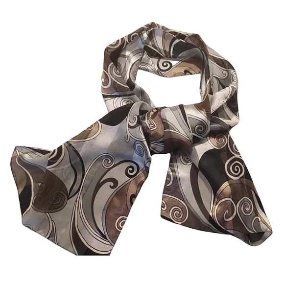 ALFRED SUNG | 100% Silk Oblong Scarf Gray, Taupe Black Modern Abstract Design - Picture 4 of 12